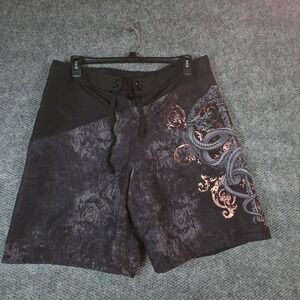 Joe Boxer Mens Dragon Graphic Board Shorts Black Grey Bronze Large